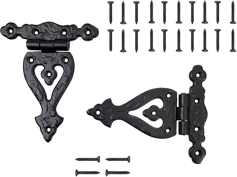 Adonai Hardware Alleluia Antique Cast Iron Vintage Heavy Duty T Hinges (5.3" x 2 Pack, Matte Black) for Barn Doors, Gates, Cabinets, Wardrobes, Sheds, Windows, Wooden Box, Chest and Trunks